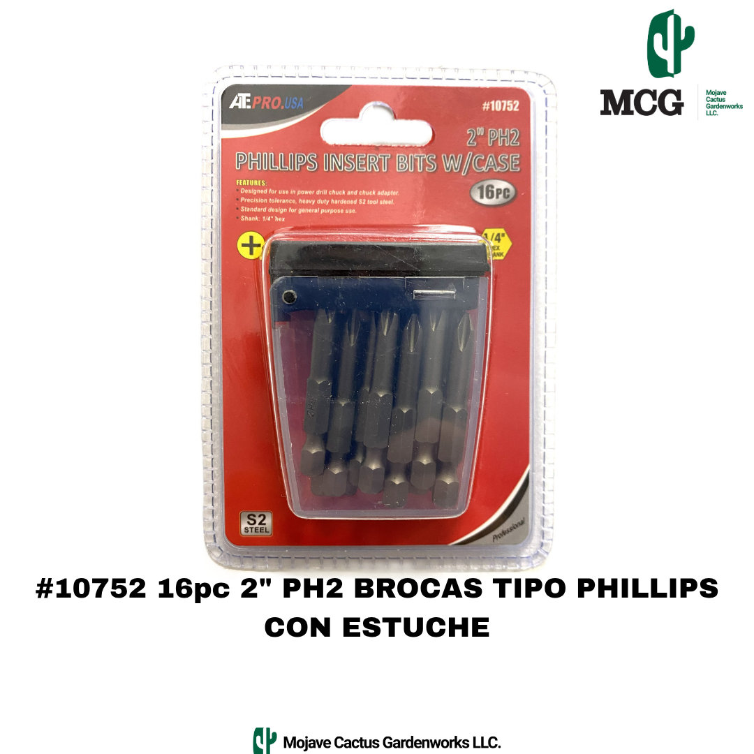 2" PH2 PHILLIPS INSERT BITS WITH CASE - 16 pc
